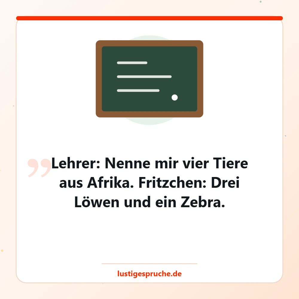 Kinderwitz-Bild mit Schultafel und einem Fritzchen-Witz über Tiere in Afrika