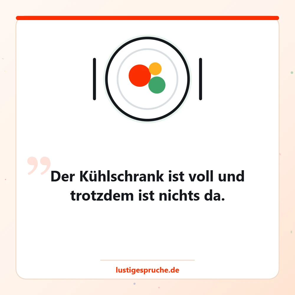 Bild mit gedecktem Teller und einem Spruch über den vollen Kühlschrank