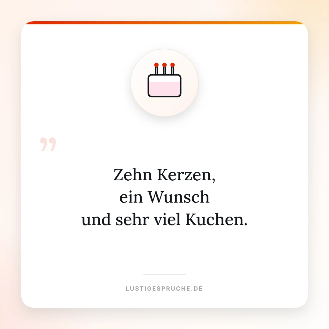Spruchbild: Zehn Kerzen, ein Wunsch und viel Kuchen