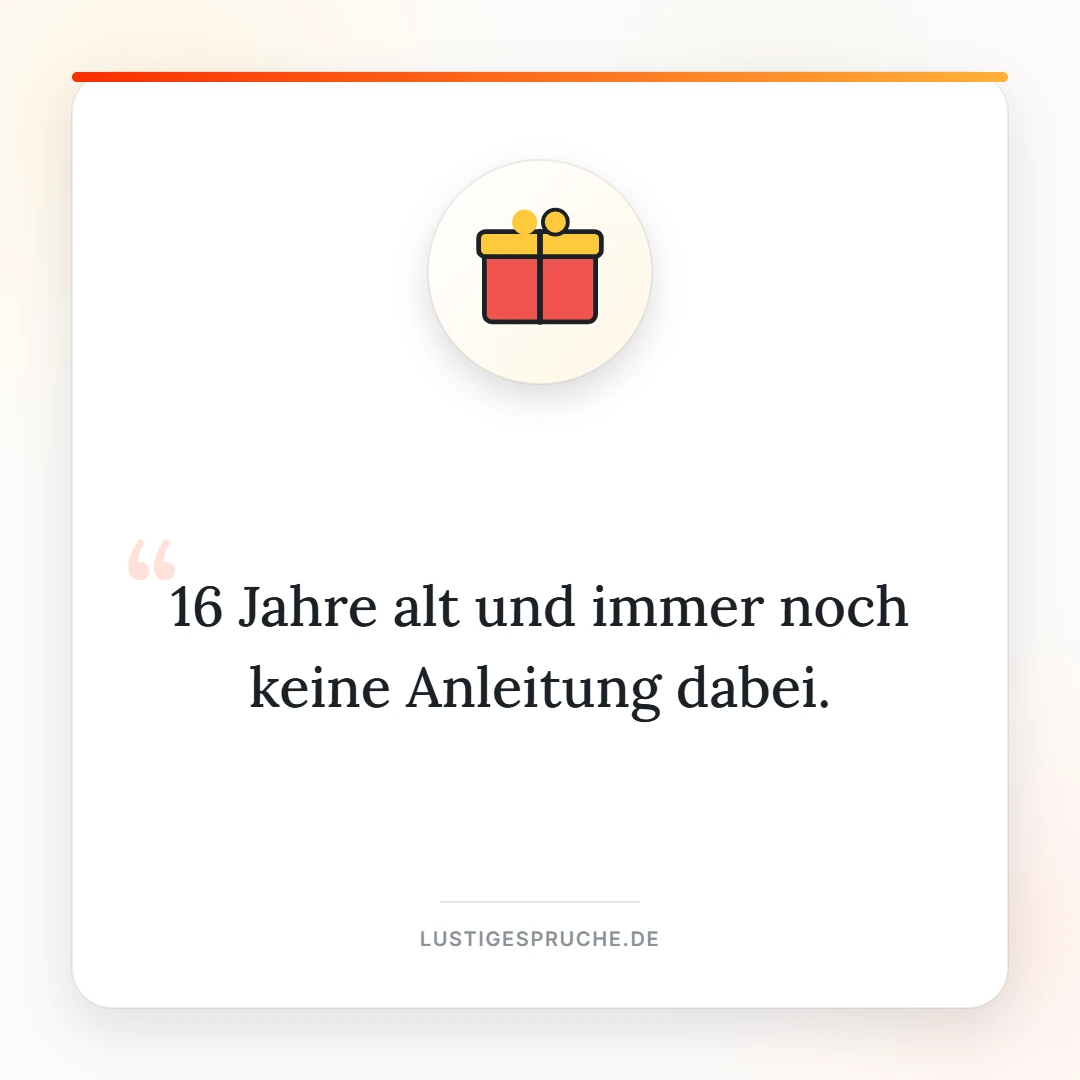 Bild mit Geschenk und einem frechen Spruch zum 16. Geburtstag
