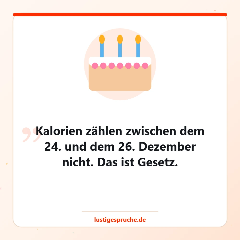 Weihnachtsbild mit Kuchen und einem Spruch über Kalorien an Weihnachten