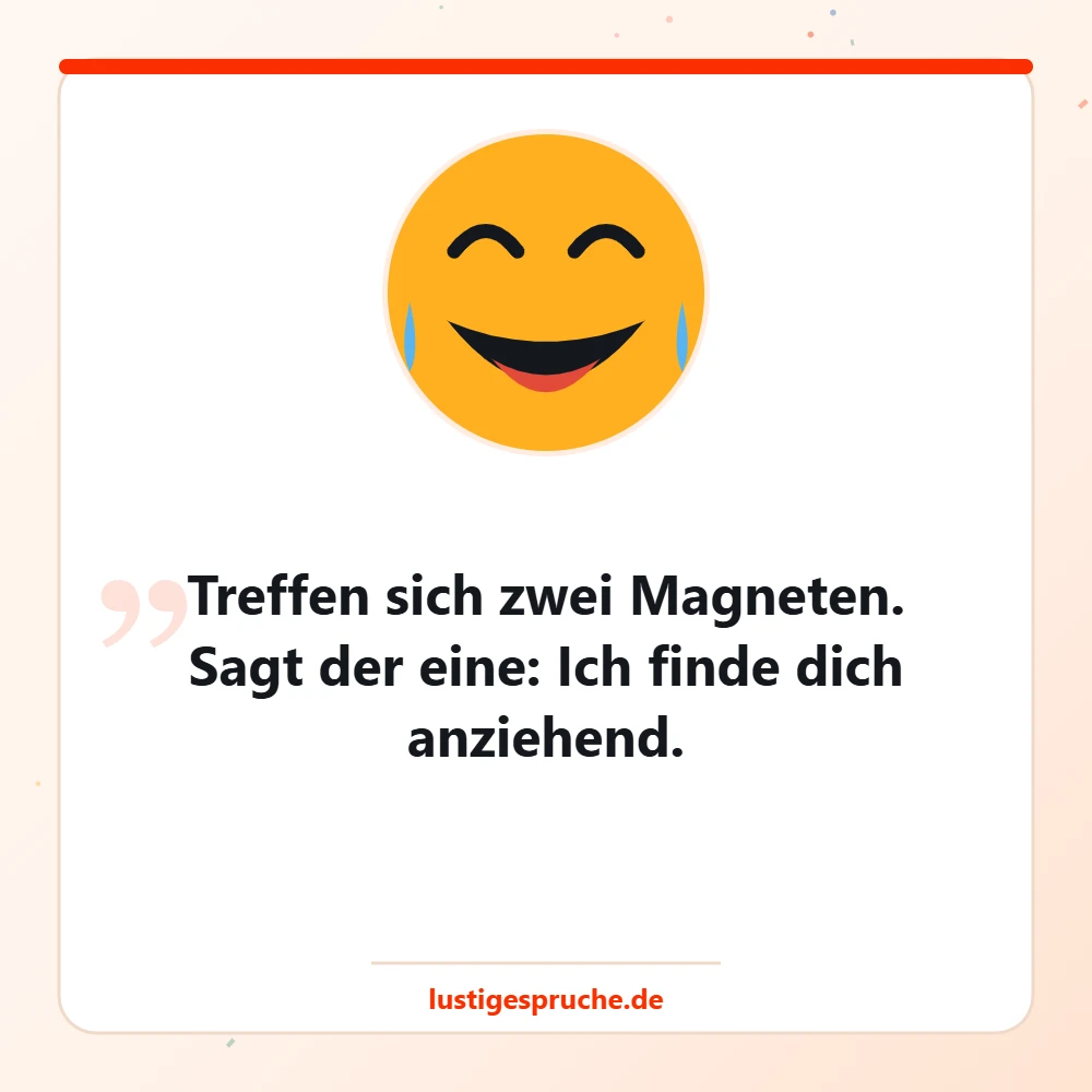 Witzbild mit dem Spruch: Treffen sich zwei Magneten. Ich finde dich anziehend.